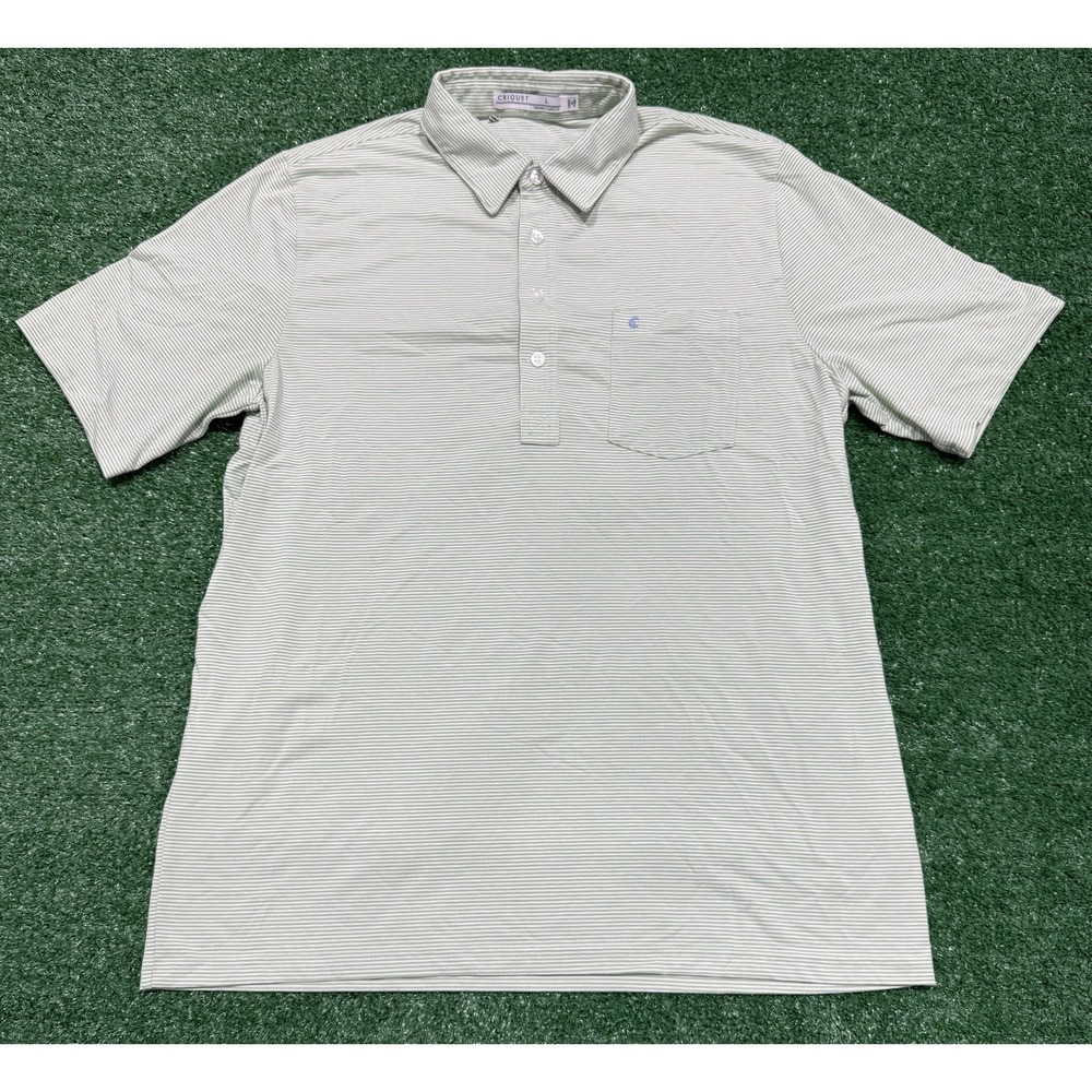 Criquet Polo Shirt Green Striped Golf Pima Cotton Blend Stretch Mens L Preppy